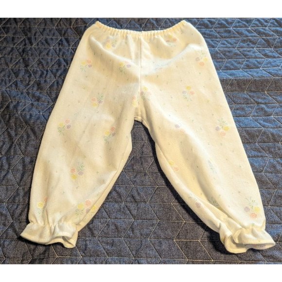 Vintage Sz 2T Girls Polyester Fleece Pajama Set Ivory Purple Floral Bow USA Made - Picture 4 of 10